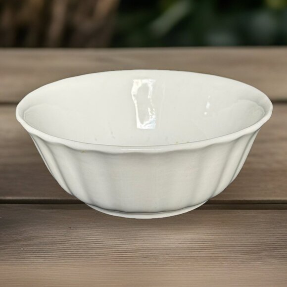 White Ironstone Bowl Late 1800s Victorian Era Fluted Edge Knowles Taylor 9 Inch - Picture 1 of 10